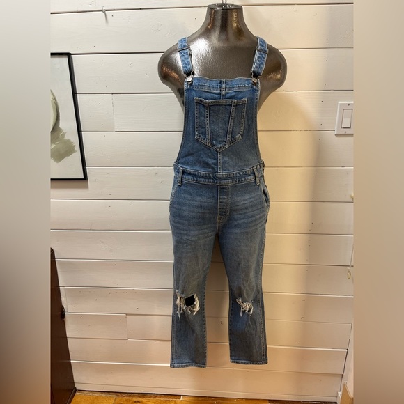 OLD NAVY - Distressed Denim Overalls with Side Zip - Size 8 Petite - Picture 2 of 12